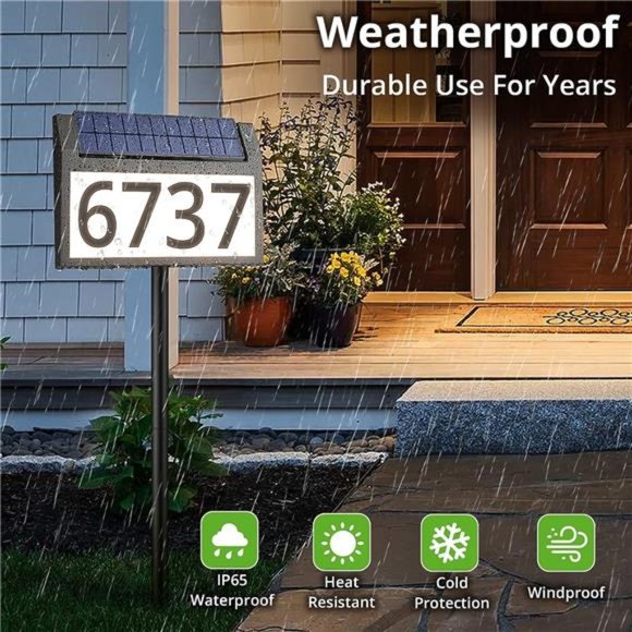 Solar AddressSign Lighted House Numbers Waterproof,Solar Powered LED Illuminated - Picture 2 of 5